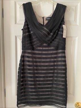 Adrianna Papell Black Sheer Stripe Midi Dress
